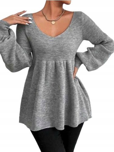SWETER DAMSKI SZARY Z DŁUGIM RĘKAWEM CASUAL M ŁLF