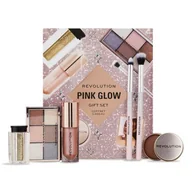 Zestawy kosmetyków damskich - Makeup Revolution London Pink Glow Gift Set Zestaw paletka cieni Mini Reloaded Palette 4,2 g + błyszczyk Shimmer Bomb 4,5 ml Glimmer Nude + brokat Viva Loose Body Glitter 3 g Partaay Gold + wielofunkcyjny balsam do policzków, oczu i ust Balm Glow 8,2 g Natural Nude + pędzel kosmetyczny 2 szt. - miniaturka - grafika 1