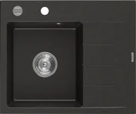 Zlewozmywaki - Mexen Ben zlewozmywak granitowy 1-komorowy z ociekaczem prawy 600 x 500 mm, czarny/złoty metalik, syfon chrom - 6523605000-75 - miniaturka - grafika 1