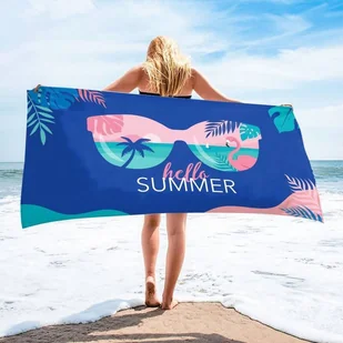 Ręcznik plażowy prostokątny niebieski HELLO SUMMER 150x70 REC54WZ9 - Ręczniki - miniaturka - grafika 1
