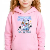 Bluzy dla dziewczynek - Bluza Dziecięca Różowa Z Kapturem DEMON HUNTERS Muzyka Wzory Rozmiar 116 cm - miniaturka - grafika 1