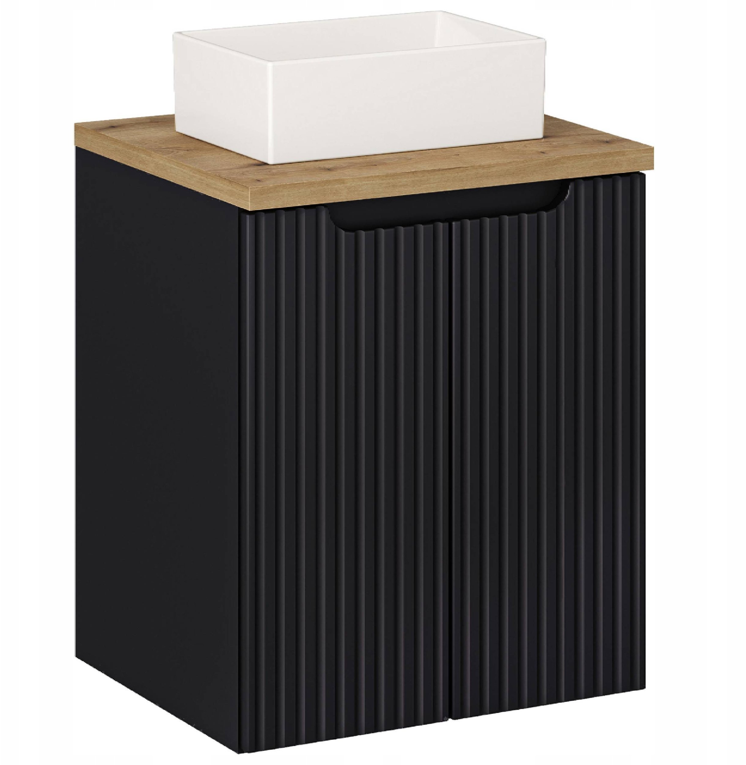 CZARNA szafka łazienkowa NOVA BLACK 82-50 2D z umywalką i blatem OAK 50 cm