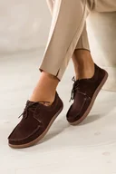 Półbuty damskie - Czekoladowe półbuty barefoot skórzane zamszowe damskie szerokie na elastycznej płaskiej podeszwie sznurowane PRODUKT POLSKI Casu 672 - miniaturka - grafika 1