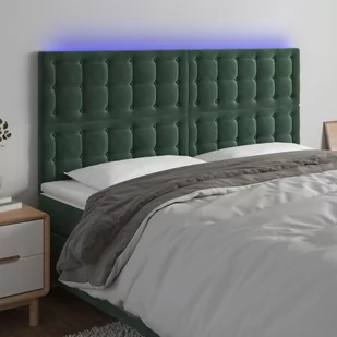 vidaXL Zagłówek do łóżka z LED, ciemnozielony, 200x5x118/128 cm - Inne meble do sypialni - miniaturka - grafika 1