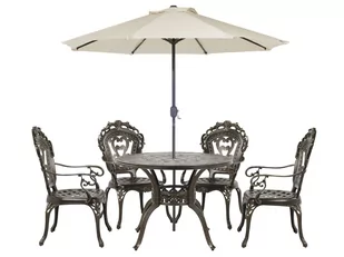 Zestaw ogrodowy stół i 4 krzesła brązowy SAPRI z parasolem (16 opcji do wyboru) - Meble ogrodowe - miniaturka - grafika 1