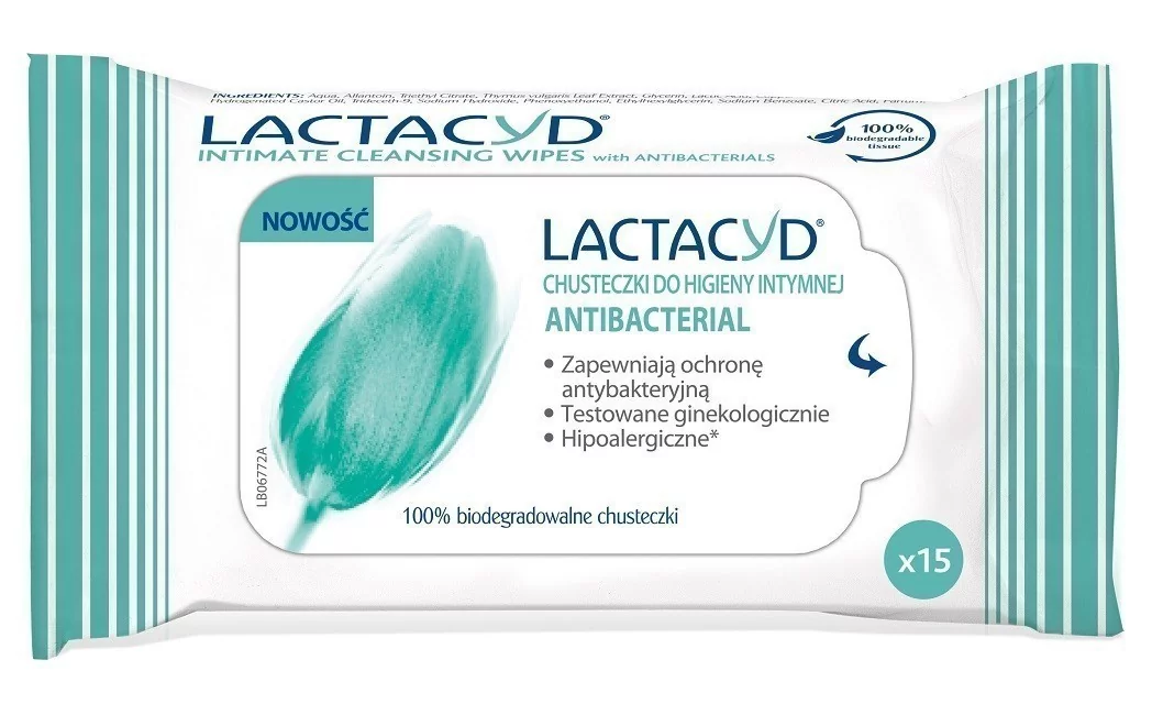 GlaxoSmithKline LACTACYD Antibacterial chusteczki do higieny intymnej 15 szt