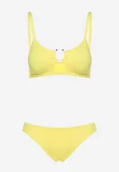 Stroje kąpielowe - Żółte Dwuczęściowe Bikini Usztywniany Biustonosz Zakładany przez Głowę z Ozdobną Klamerką Dół z Gumką w Pasie Jeanmarie - miniaturka - grafika 1