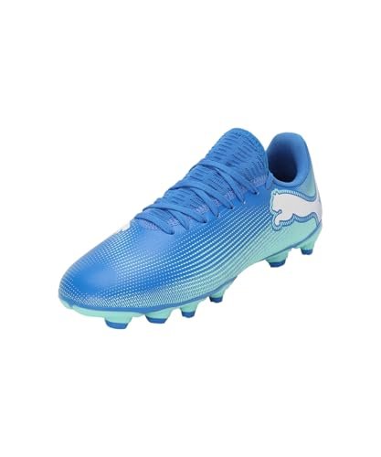 PUMA Unisex Kids Future 7 Play Fg/Ag Jr buty piłkarskie, Hiperłącze niebieski miętowy PUMA biały, 4 UK