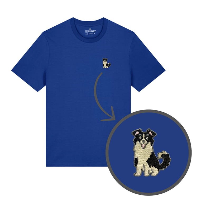 Haftowany T-shirt - BORDER COLLIE CZARNY - niebieski S