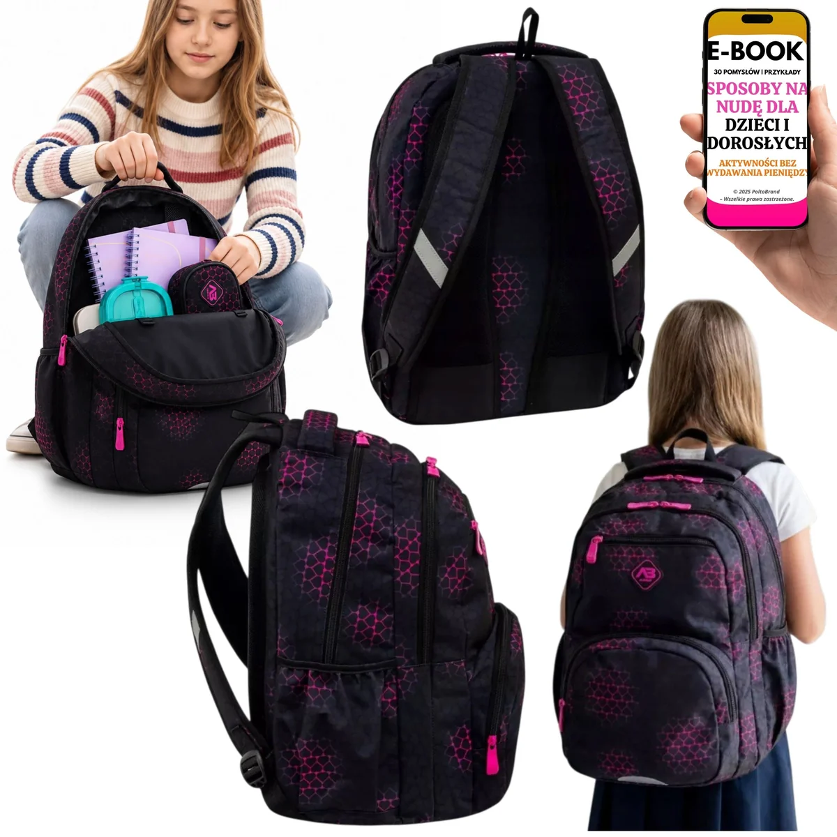 Duży Plecak Szkolny ASTRABAG A4 Ergo Back Przegroda Laptop + E-BOOK-3