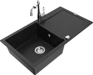 Zlewozmywaki z baterią - Mexen Leo zlewozmywak granitowy 1-komorowy z ociekaczem i baterią kuchenną Carla, czarny - 6501-77-670700-00 - miniaturka - grafika 1