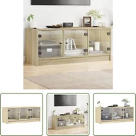 Szafki RTV - The Living Store Szafka pod telewizor z przeszklonymi drzwiami dąb sonoma 102x37x42 cm - miniaturka - grafika 1