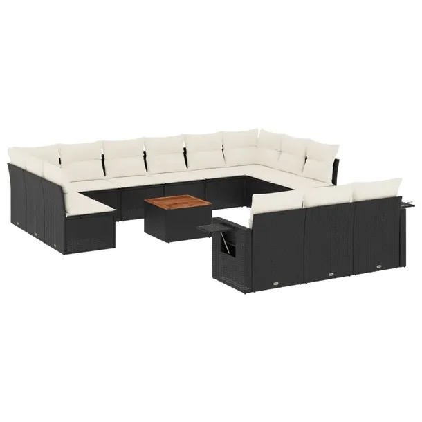 Modułowy zestaw mebli ogrodowych z poduszkami, czarny, rattan PE, 62x62x69