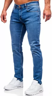 Spodnie męskie - Granatowe spodnie jeansowe męskie regular fit Denley 6356 - grafika 1