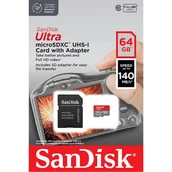 Pozostałe akcesoria do telefonów - SanDisk Ultra microSDXC - Karta pamięci 64 GB A1 Class 10 UHS-I 140 MB/s z adapterem - miniaturka - grafika 1