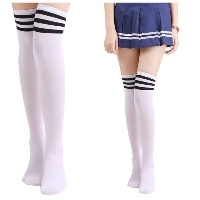Bawełniane Zakolanówki Z Paskami Białe