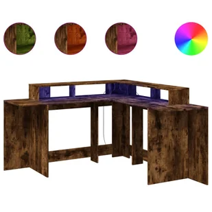 vidaXL Biurko z podświetleniem LED, przydymiony dąb, 152x152x91 cm - Biurka - miniaturka - grafika 1