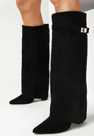 Kozaki damskie - Czarne Kozaki na Słupku z Wywiniętą Cholewką Gafsena - miniaturka - grafika 1