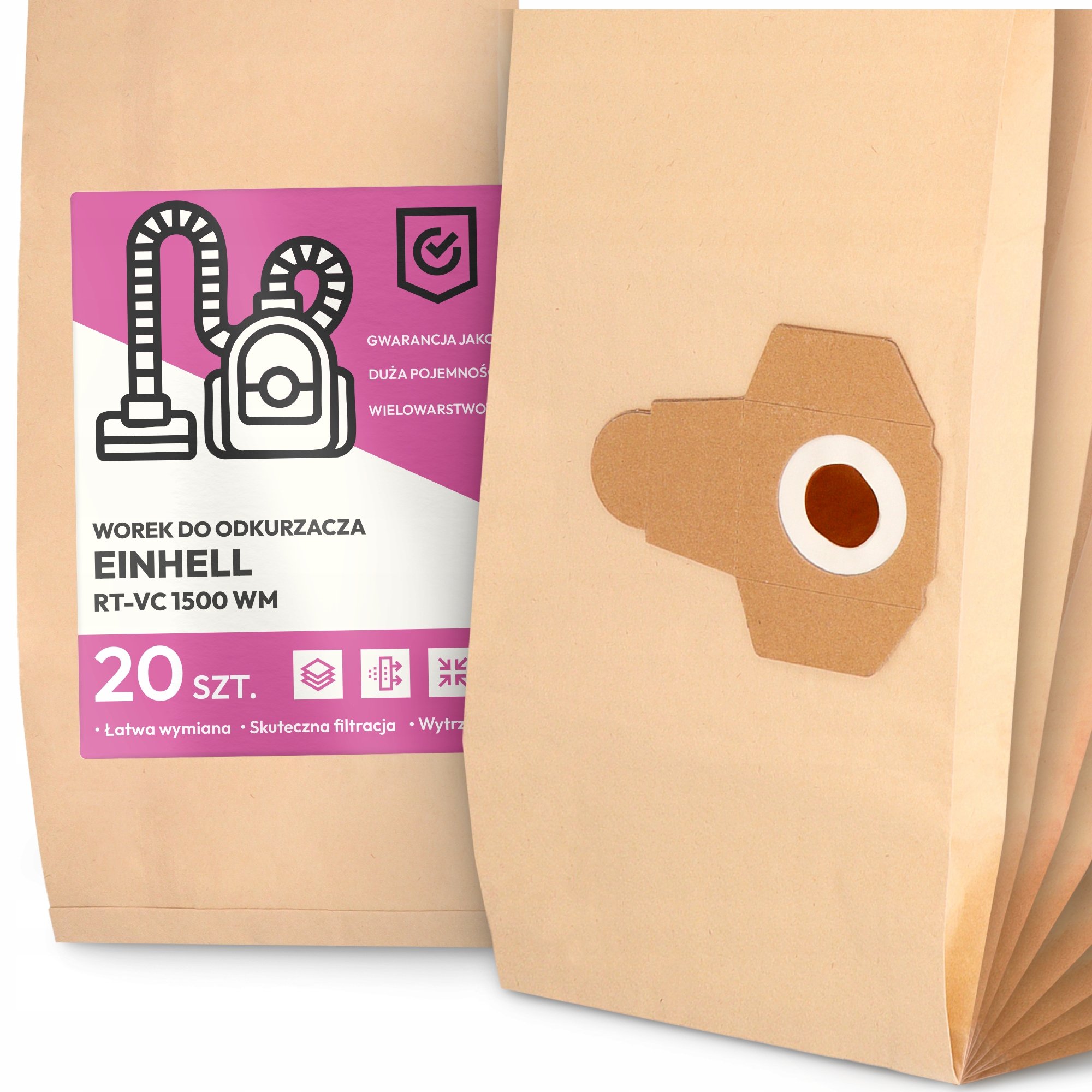 20x Worek do Odkurzacza Einhell Rt-vc 1500 Wm Papierowy Duży Mocny Worki 2A