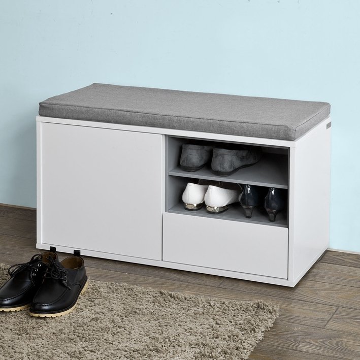 SoBuy® Ławka z poduszką do siedzenia, szafka na buty, ławka do garderoby, FSR37-W