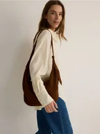 Torebki damskie - Reserved - Zamszowa torebka na ramię - brązowy - miniaturka - grafika 1