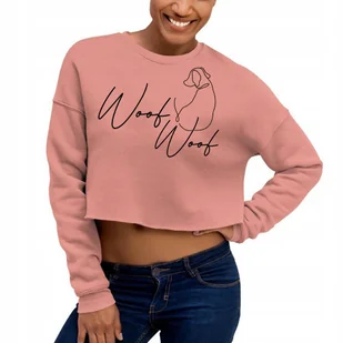 KOSZULKA DAMSKA Różowy Cropped Top WOOF WOOF DOGGO Ciekawe Wzory Rozmiar XS - Zestawy upominkowe - miniaturka - grafika 1