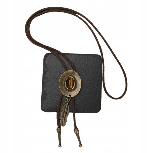 BOLO KRAWAT Kowbojski TEXAS rzemyk PIÓRA MINI KAPELUSZ TYGRYSIE OKO KAMIEŃ