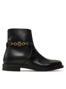 Tommy Hilfiger Botki Th Chain Leather Low Bootie FW0FW08251 Czarny - Botki damskie - miniaturka - grafika 1