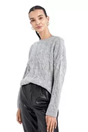 Swetry damskie - DeFacto Sweter normalny krój dla kobiet - sweter z golfem na topy damski (szary melanż, XL), szary melanż, XL - miniaturka - grafika 1