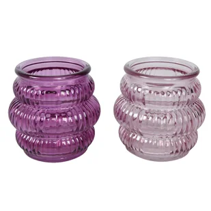 Świecznik szklany nowoczesny karbowany fiolet 8cm - Świeczniki - miniaturka - grafika 1