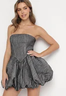 Sukienki - Szara Sukienka Rozkloszowana Bombka Bez Ramiączek Ivelvivis - miniaturka - grafika 1