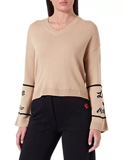 Swetry damskie - Love Moschino Damski sweter z dekoltem w serek, Melange Rust Light Brown, 46 - grafika 1