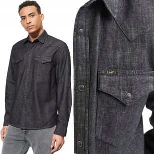 Lee REGULAR WESTERN SHIRT Washed Black KOSZULA JEANSOWA GRAFITOWY DżINS M - Koszule męskie - miniaturka - grafika 1
