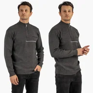 Swetry męskie - Sweter Męski Półgolf Klasyczny Wygodny Elegancki z Zamkiem Ciemny Szary MUST XL Szary - miniaturka - grafika 1
