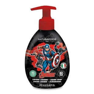 Naturaverde | Kids - Marvel Avengers - Mydło w płynie dla dzieci, Kapitan Ameryka, Mydło dla dzieci z ekstraktami z nagietka i rumianku, mydło do rąk BIO, 250ml - Kosmetyki kąpielowe dla dzieci - miniaturka - grafika 1