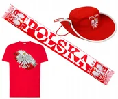 Koszulki sportowe męskie - ZESTAW DLA KIBICA POLSKI KOSZULKA +SZALIK + CZAPKA GODŁO FLAGA - miniaturka - grafika 1