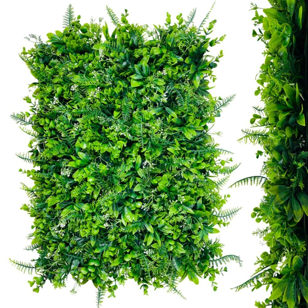 Zielona ściana panel roślinny tuja, paproć, eukaliptus, gipsówka 60×40 cm – ogród wertykalny, łatwy montaż, żywopłot