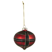 Bombki - Bombka szklana dekorowana złotym brokatem krata 8 cm czerwono-zielony - miniaturka - grafika 1