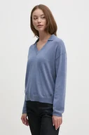 Swetry damskie - Pepe Jeans sweter z domieszką wełny ISELA POLO damski kolor niebieski lekki PL702222 - miniaturka - grafika 1