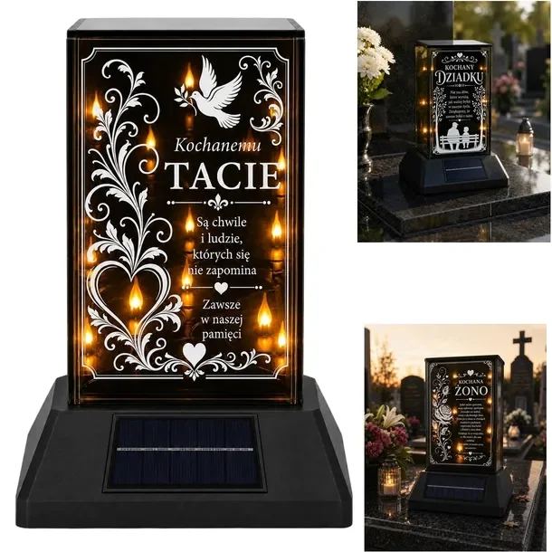Lampion Solarny 3d Led Znicz Szklany Efekt Nieskończoności Premium + Grawer