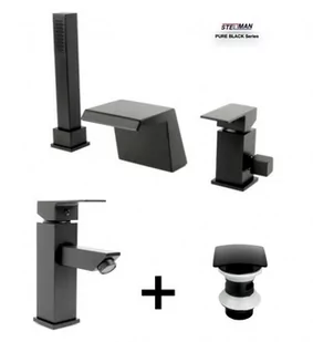 Zestaw Bateria 3 otworowa QATRO + umywalkowa QATRO + korek BLACK - Zestawy baterii łazienkowych - miniaturka - grafika 1