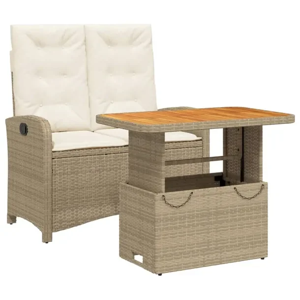 Zestaw mebli ogrodowych beżowy, rattan PE, stół 90x55x40/71 cm, ławka 1