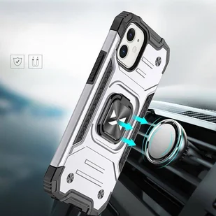 Wozinsky Ring Armor etui iPhone 14 pancerny pokrowiec uchwyt magnetyczny ring srebrne - Etui i futerały do telefonów - miniaturka - grafika 6