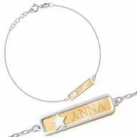 Bransoletki - Murrano Srebrna Bransoletka Złocona 925 Gwiazdka Tabliczka ID Grawer YB-221 - miniaturka - grafika 1