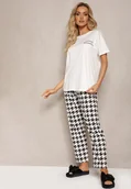 Piżamy damskie - Biały Komplet Piżamowy Luźna Koszulka i Spodnie z Elastyczną Gumką Wilheli - miniaturka - grafika 1