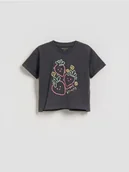 Bluzki dla niemowląt - Reserved - Bawełniany t-shirt z nadrukiem - ciemnoszary - miniaturka - grafika 1