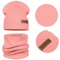 Czapki damskie - WIOSENNY DZIECIĘCY KOMPLET CZAPKA KOMIN BAWEŁNA PODWÓJNY MATERIAŁ RÓŻOWY - miniaturka - grafika 1