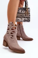 Botki damskie - Skórzane Botki Z Wycięciami Maciejka 06412-04 Beżowe-38 - miniaturka - grafika 1