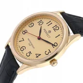 Zegarki męskie - Zegarek męski kwarcowy złota tarcza klasyczny skórzany pasek C418 - miniaturka - grafika 1