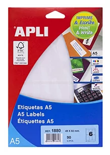 Apli Lables A5 Print & Write 49 x 82 mm białe 102 szt. – samoprzylepne etykiety (białe, A5, 82 mm, 49 mm, 190 x 125 x 6 mm, 102 sztuki (S)) - Etykiety do drukarek - miniaturka - grafika 1